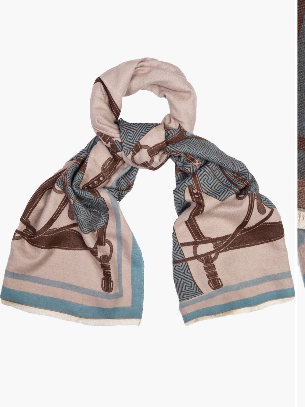 SAACHI horse  Print Scarf in Blush, Dusty Blue & Brown